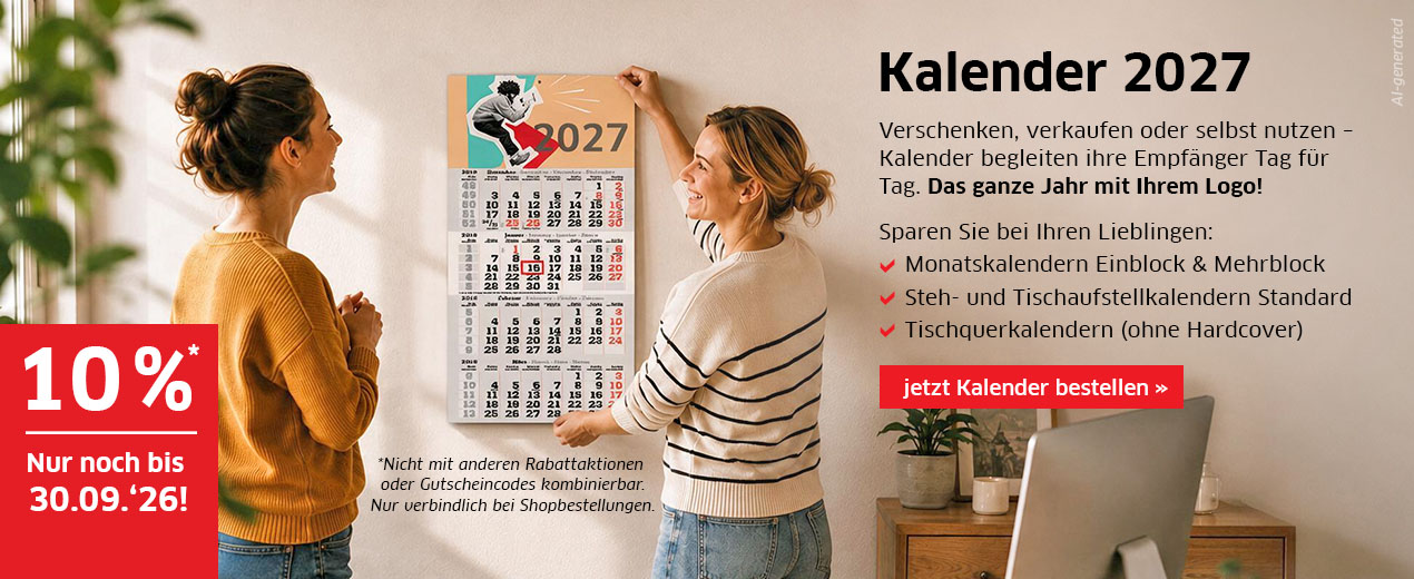 Bedrucken Sie Ihre Kalender noch bis 30.09. mit 10 % Rabatt*!
