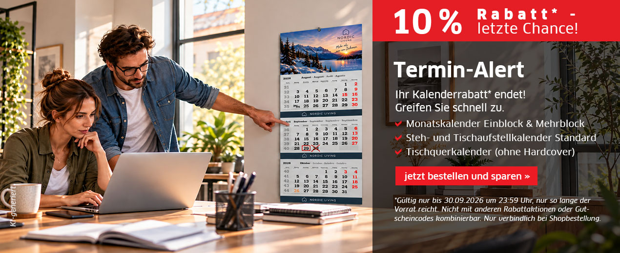 Bedrucken Sie jetzt Ihre Kalender noch mit 10 % Rabatt!